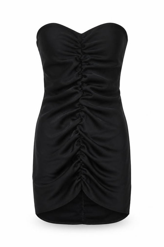 Front view of PRETTYLITTLETHING women’s black polyester mini, size UK 6, sweetheart zip - strapless