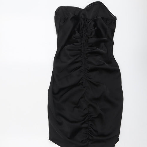 PRETTYLITTLETHING Womens Black Polyester Mini Size 6 Sweetheart Zip - Strapless