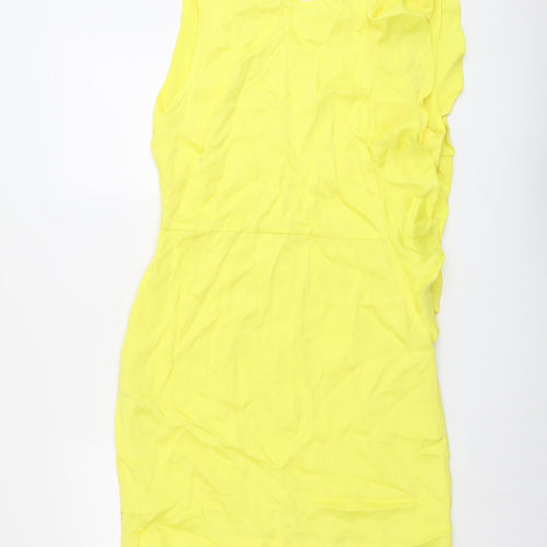 Mango Womens Yellow Viscose Shift Size M Boat Neck Button