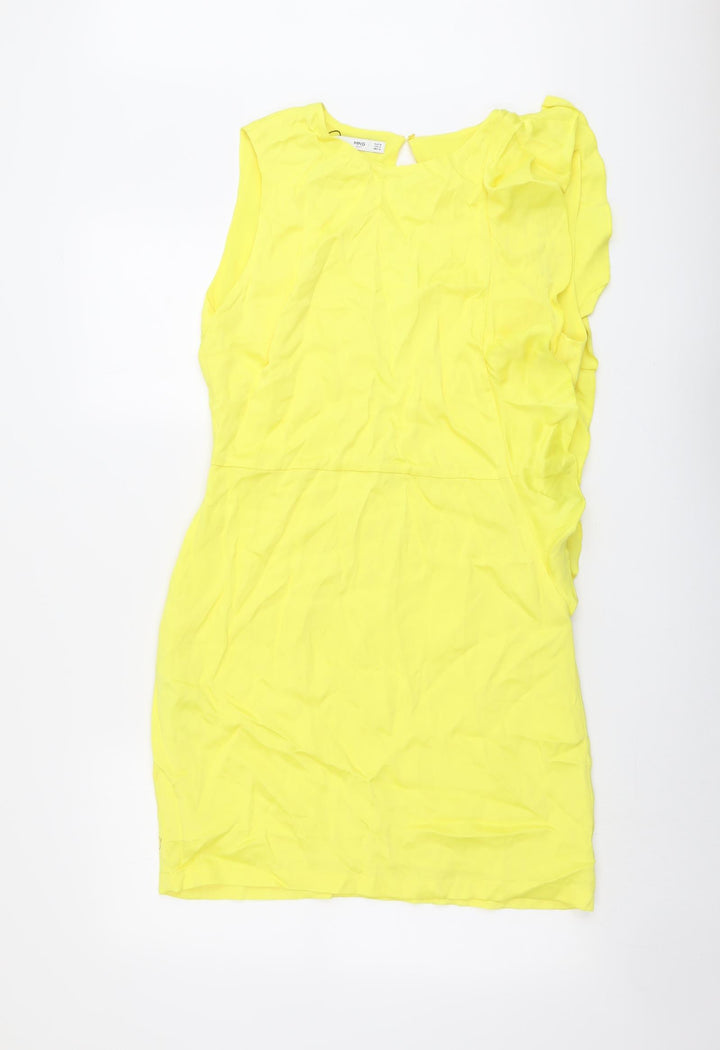 Mango Womens Yellow Viscose Shift Size M Boat Neck Button