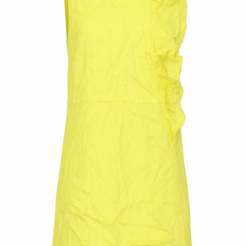 Mango Womens Yellow Viscose Shift Size M Boat Neck Button
