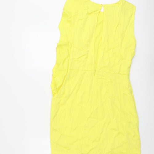 Mango Womens Yellow Viscose Shift Size M Boat Neck Button