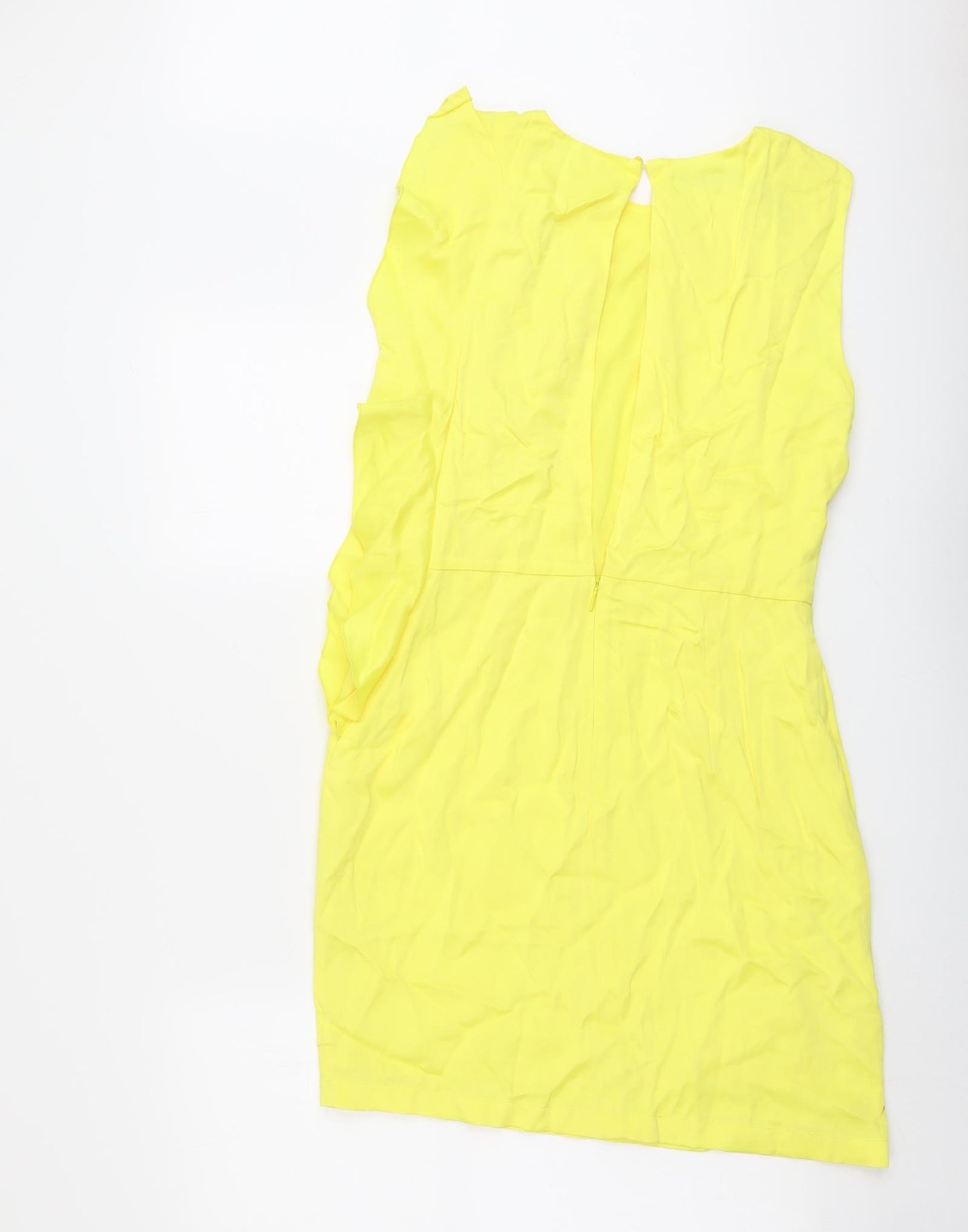 Mango Womens Yellow Viscose Shift Size M Boat Neck Button