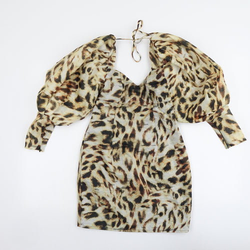ASOS Womens Beige Animal Print Polyester Mini Size 8 Sweetheart Zip - Leopard Print