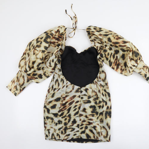 ASOS Womens Beige Animal Print Polyester Mini Size 8 Sweetheart Zip - Leopard Print