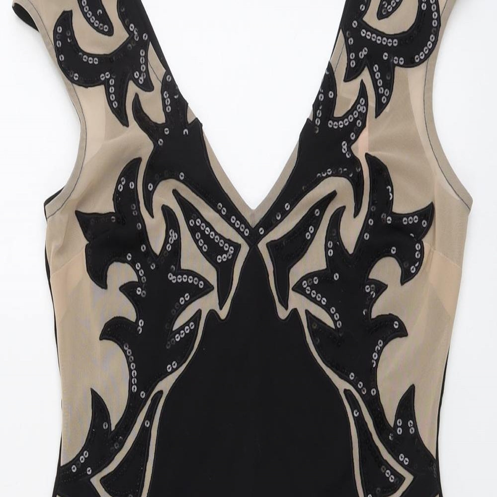 Lipsy Womens Black Colourblock Polyester Mini Size 12 V-Neck Pullover