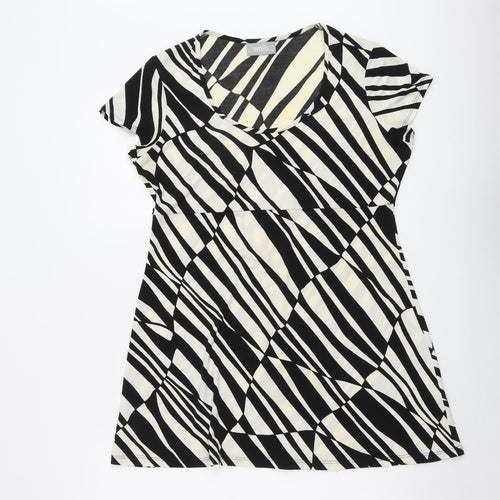 Wallis Womens Black Geometric Polyester Basic Blouse Size 14 Scoop Neck