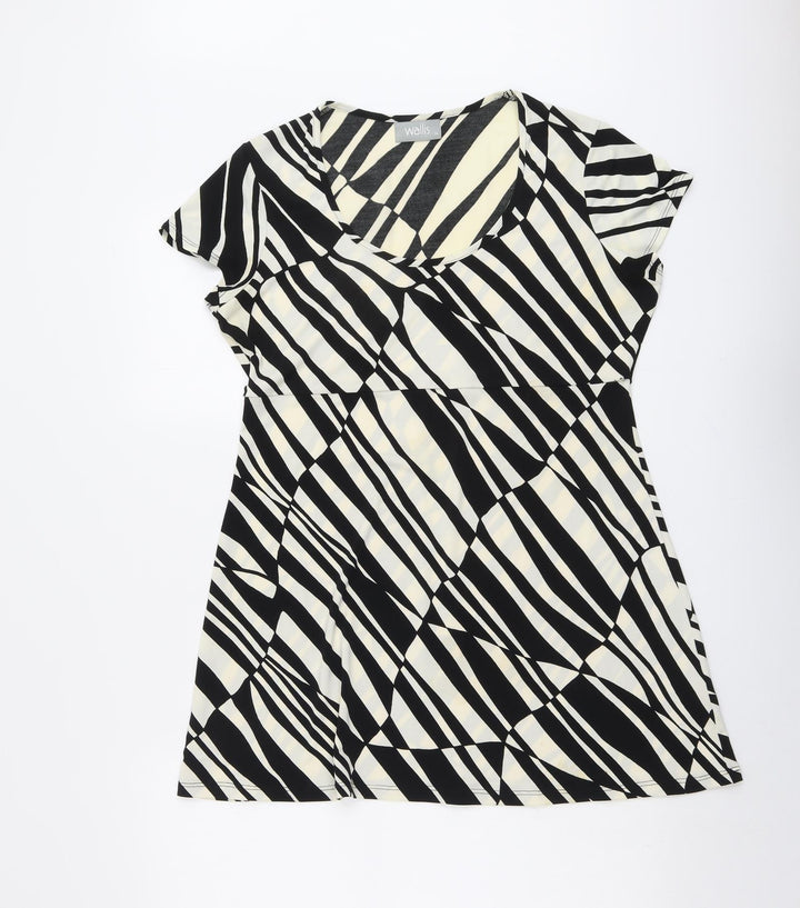 Wallis Womens Black Geometric Polyester Basic Blouse Size 14 Scoop Neck