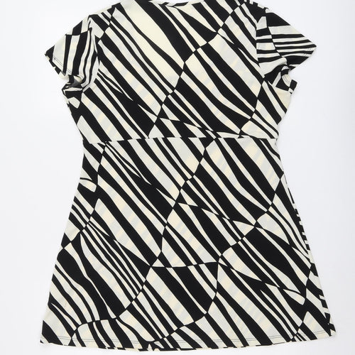 Wallis Womens Black Geometric Polyester Basic Blouse Size 14 Scoop Neck
