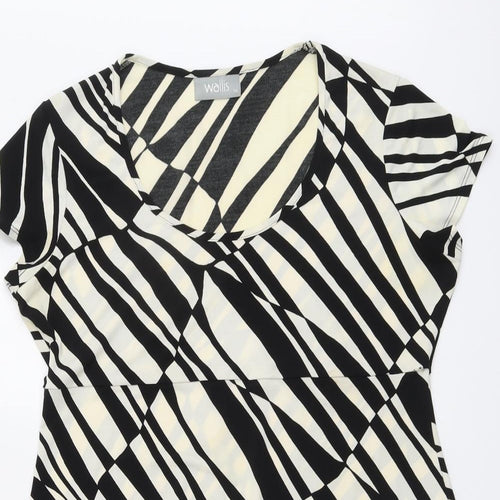 Wallis Womens Black Geometric Polyester Basic Blouse Size 14 Scoop Neck