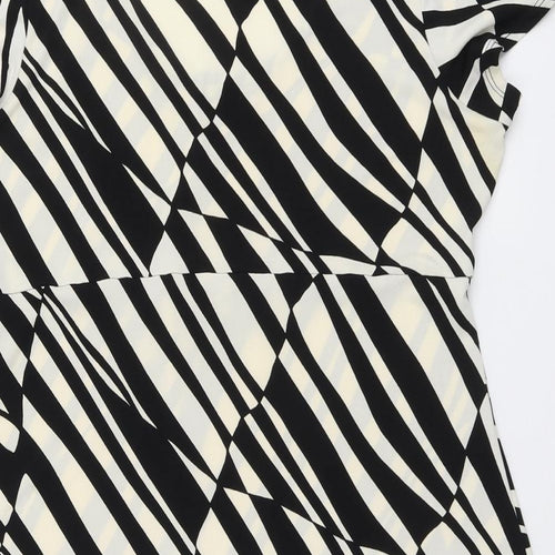 Wallis Womens Black Geometric Polyester Basic Blouse Size 14 Scoop Neck