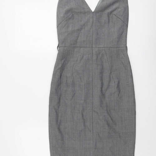 NEXT Womens Grey Wool Pencil Dress Size 6 V-Neck Zip