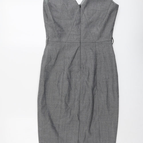 NEXT Womens Grey Wool Pencil Dress Size 6 V-Neck Zip