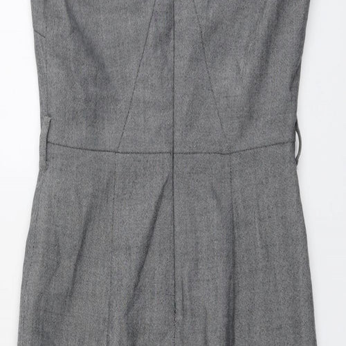 NEXT Womens Grey Wool Pencil Dress Size 6 V-Neck Zip