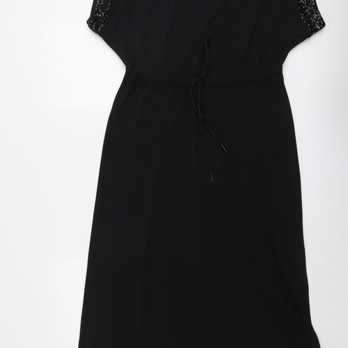 Marks and Spencer Womens Black Polyester A-Line Size 8 Boat Neck Pullover