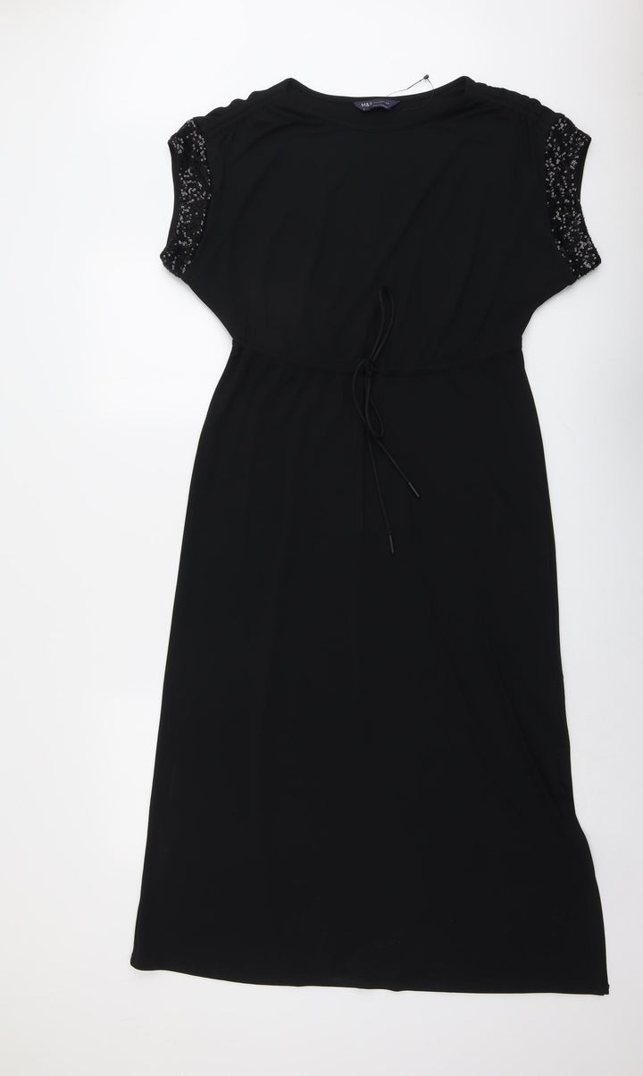Marks and Spencer Womens Black Polyester A-Line Size 8 Boat Neck Pullover