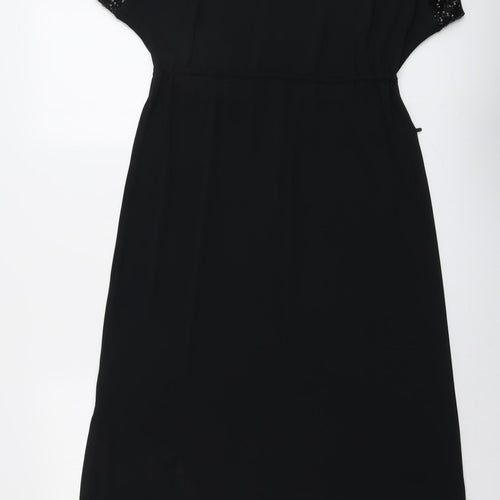 Marks and Spencer Womens Black Polyester A-Line Size 8 Boat Neck Pullover