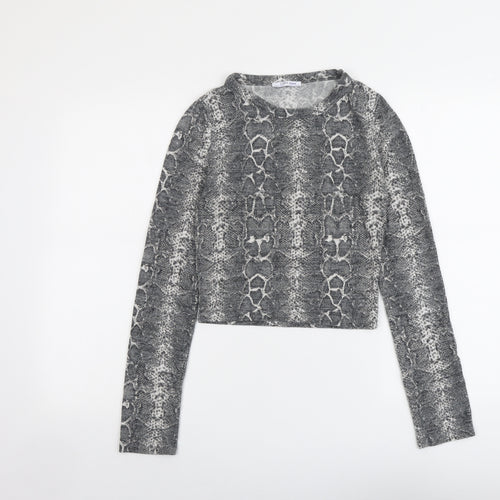 Zara Womens Grey Round Neck Animal Print Polyester Pullover Jumper Size S - Snakeskin Pattern