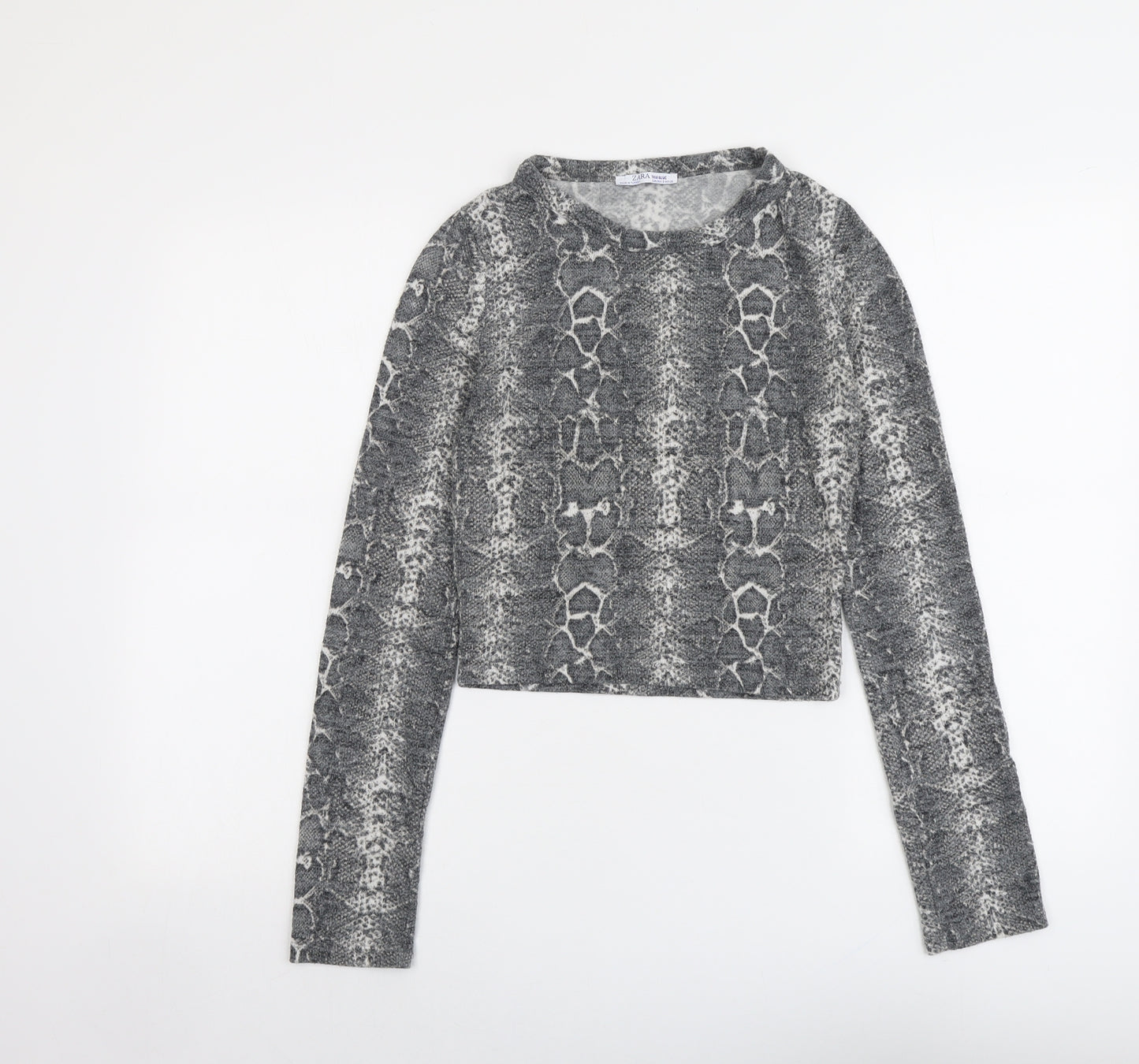 Zara Womens Grey Round Neck Animal Print Polyester Pullover Jumper Size S - Snakeskin Pattern