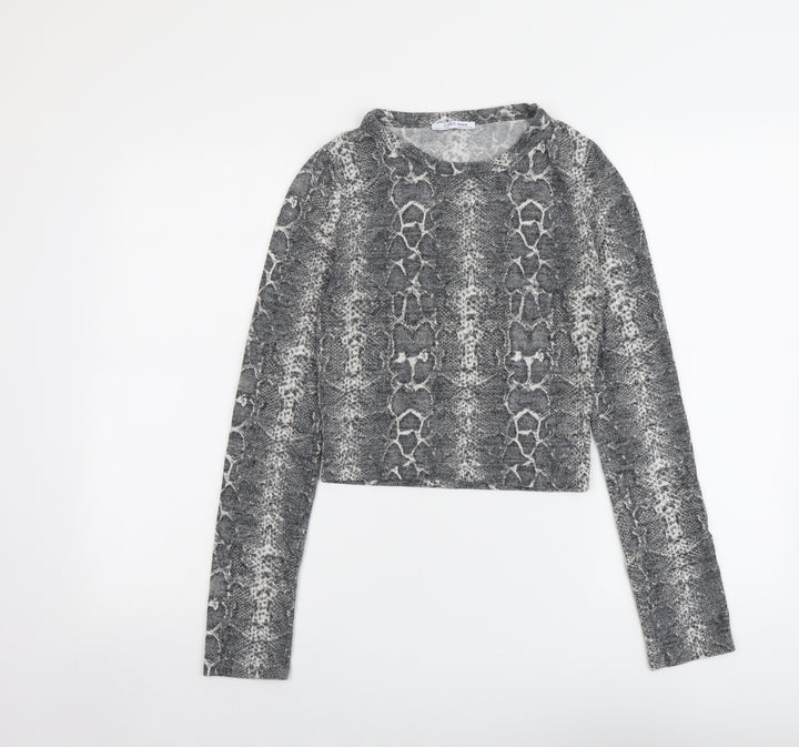 Zara Womens Grey Round Neck Animal Print Polyester Pullover Jumper Size S - Snakeskin Pattern