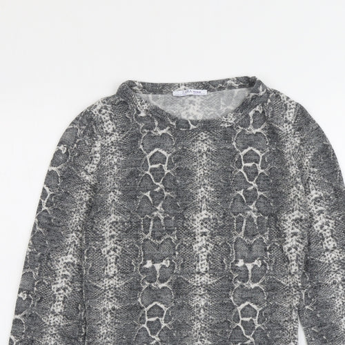 Zara Womens Grey Round Neck Animal Print Polyester Pullover Jumper Size S - Snakeskin Pattern