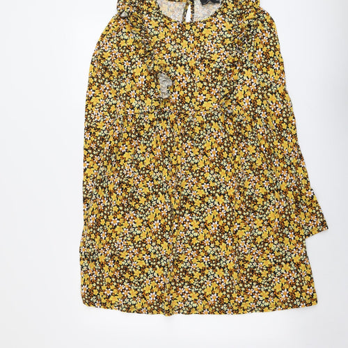 ASOS Womens Yellow Floral Cotton A-Line Size 14 Round Neck Pullover