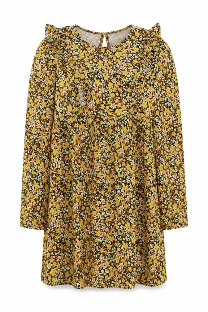 Front view of ASOS women’s yellow floral cotton a-line, size UK 14, round neck pullover