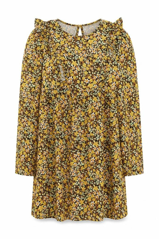 Front view of ASOS women’s yellow floral cotton a-line, size UK 14, round neck pullover