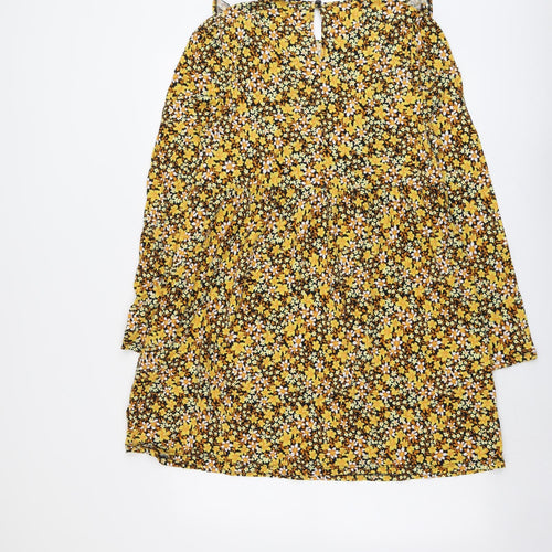 ASOS Womens Yellow Floral Cotton A-Line Size 14 Round Neck Pullover