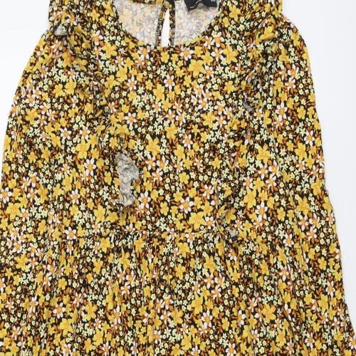 ASOS Womens Yellow Floral Cotton A-Line Size 14 Round Neck Pullover