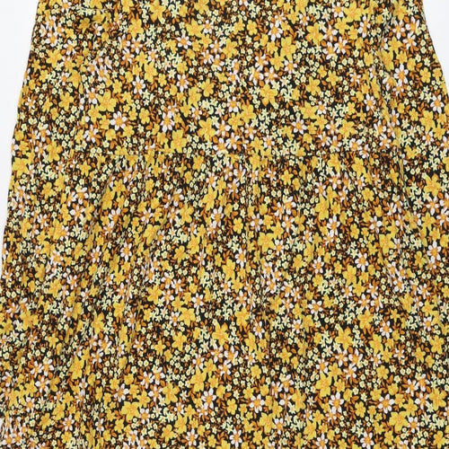 ASOS Womens Yellow Floral Cotton A-Line Size 14 Round Neck Pullover