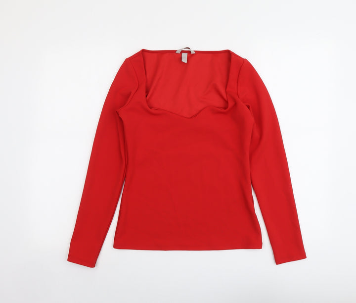 H&M Womens Red Polyester Basic Blouse Size S Square Neck