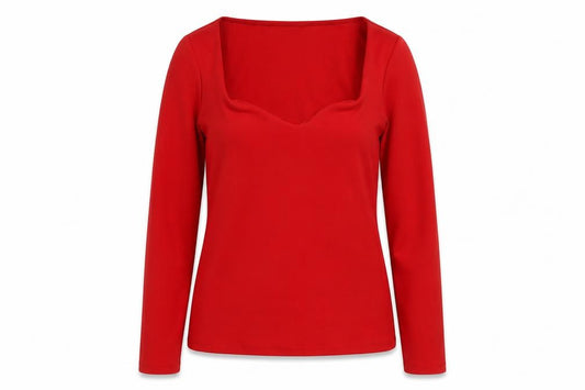 Front view of H&M women’s red polyester basic blouse, size S, square neck