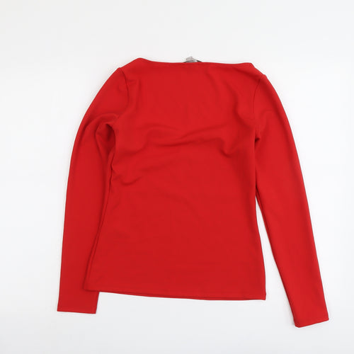 H&M Womens Red Polyester Basic Blouse Size S Square Neck