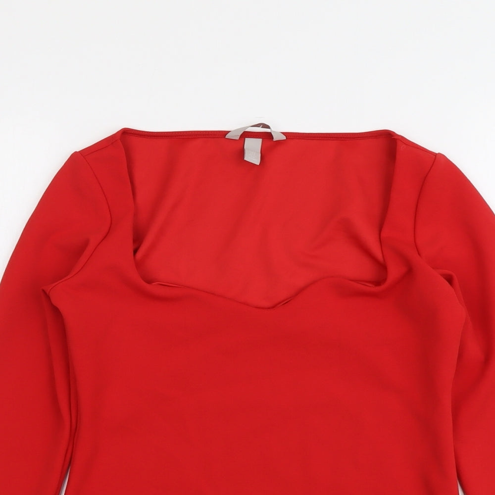 H&M Womens Red Polyester Basic Blouse Size S Square Neck