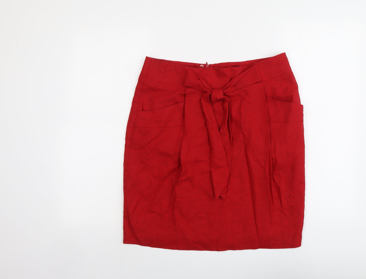 Marks and Spencer Womens Red Linen A-Line Skirt Size 14 Zip