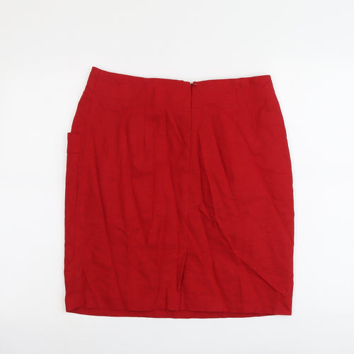 Marks and Spencer Womens Red Linen A-Line Skirt Size 14 Zip