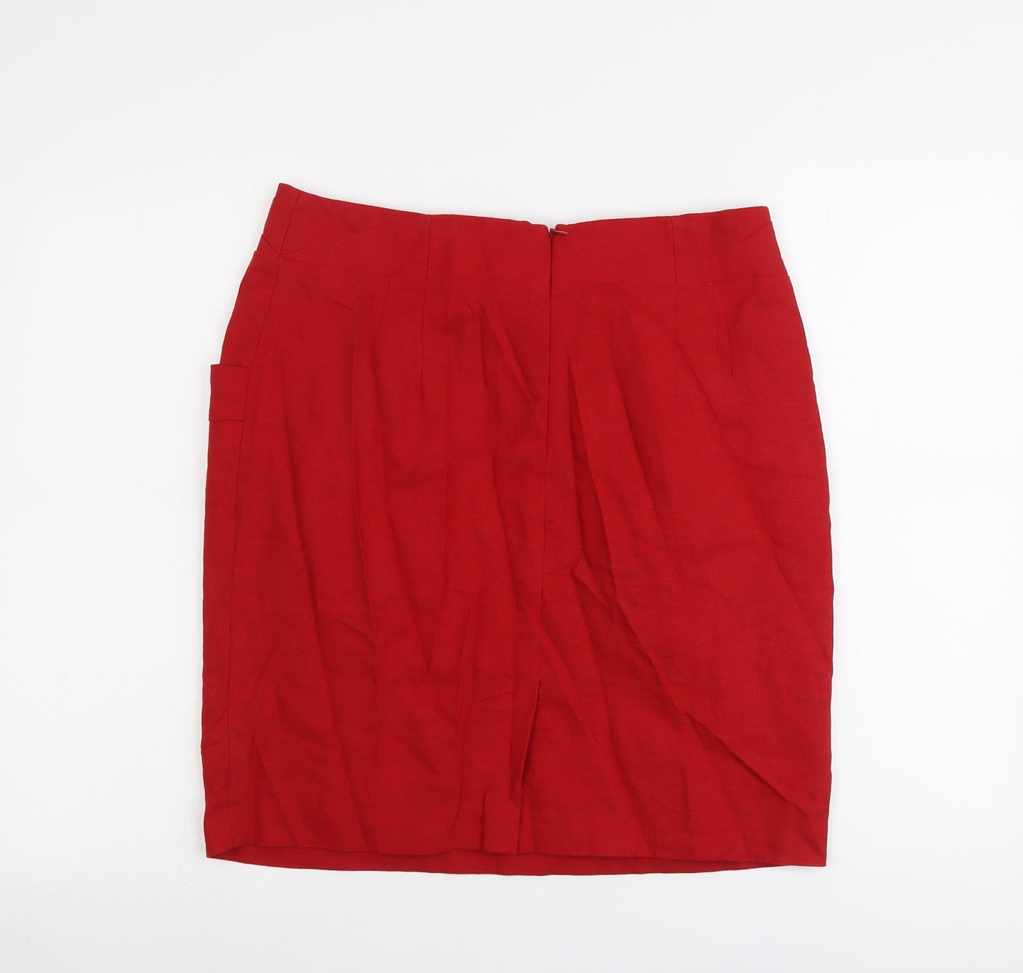 Marks and Spencer Womens Red Linen A-Line Skirt Size 14 Zip