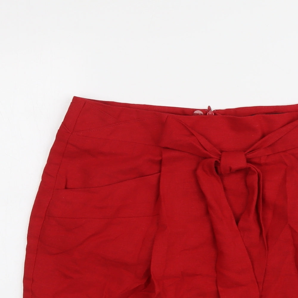 Marks and Spencer Womens Red Linen A-Line Skirt Size 14 Zip