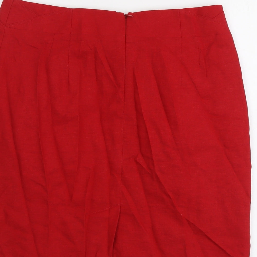 Marks and Spencer Womens Red Linen A-Line Skirt Size 14 Zip