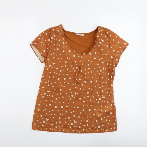 ORSAY Womens Brown Polka Dot Polyester Basic T-Shirt Size S Scoop Neck