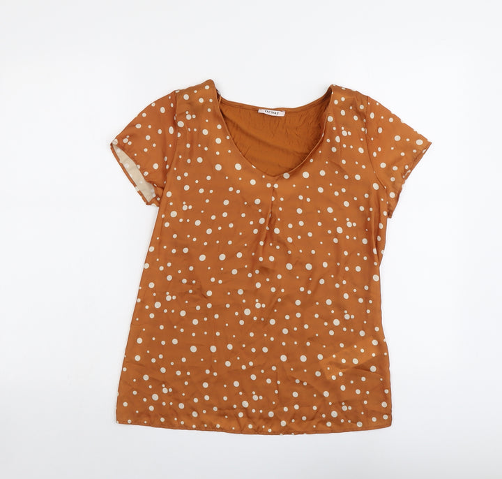 ORSAY Womens Brown Polka Dot Polyester Basic T-Shirt Size S Scoop Neck
