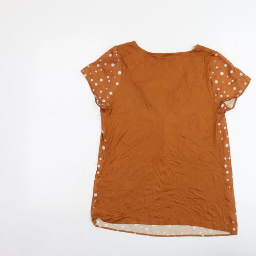 ORSAY Womens Brown Polka Dot Polyester Basic T-Shirt Size S Scoop Neck