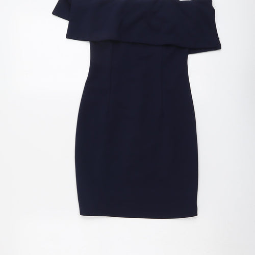 Missguided Womens Blue Polyester Mini Size 6 Off the Shoulder Zip - Fold-Over Neckline