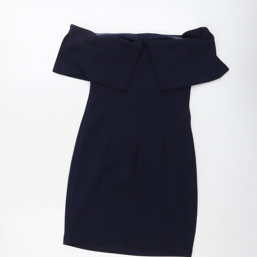 Missguided Womens Blue Polyester Mini Size 6 Off the Shoulder Zip - Fold-Over Neckline