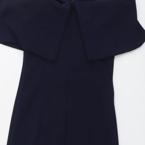 Missguided Womens Blue Polyester Mini Size 6 Off the Shoulder Zip - Fold-Over Neckline