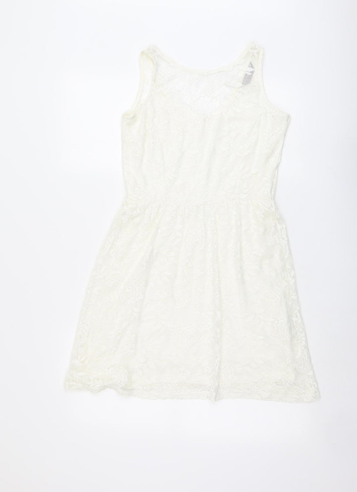 Dorothy Perkins Womens Ivory Polyester Tank Dress Size 10 Boat Neck Pullover