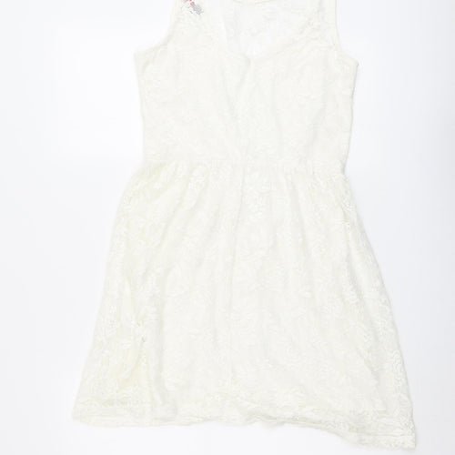Dorothy Perkins Womens Ivory Polyester Tank Dress Size 10 Boat Neck Pullover