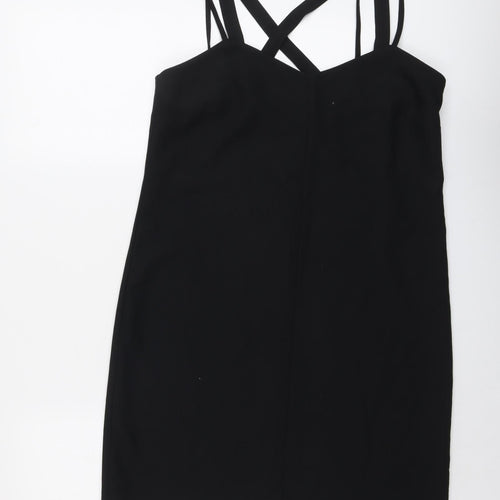 Warehouse Womens Black Polyester Mini Size 10 V-Neck Zip - Double Strap