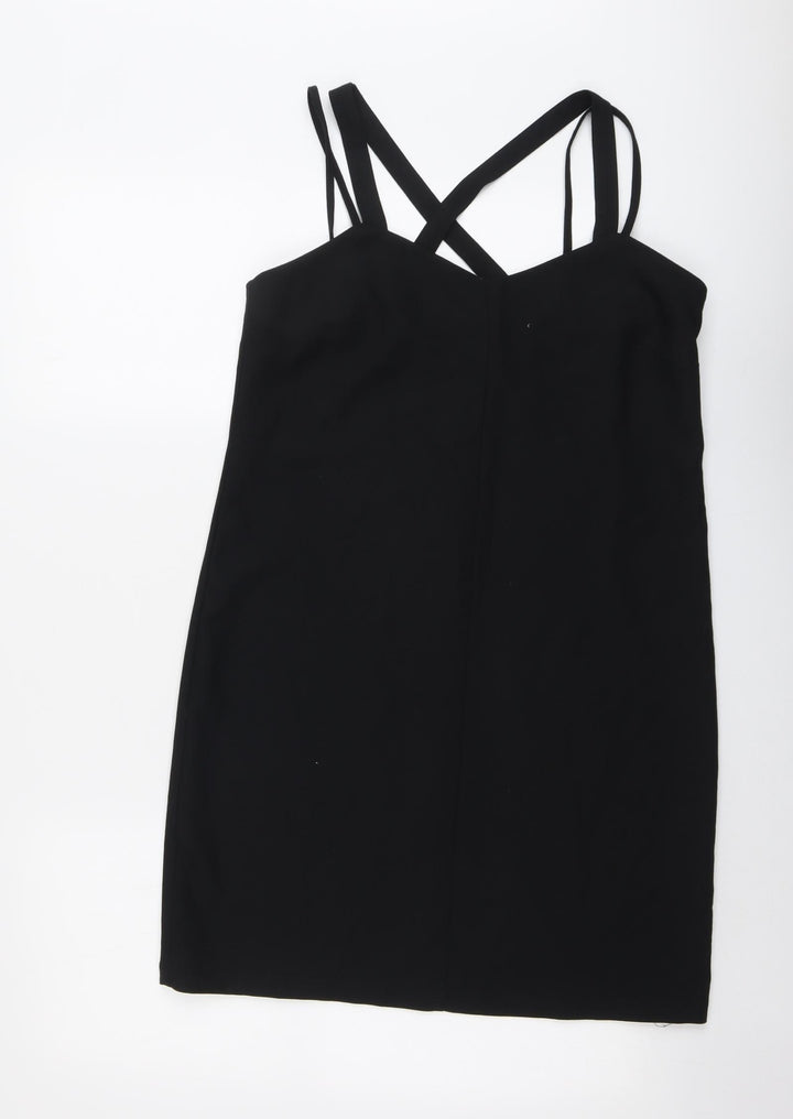 Warehouse Womens Black Polyester Mini Size 10 V-Neck Zip - Double Strap